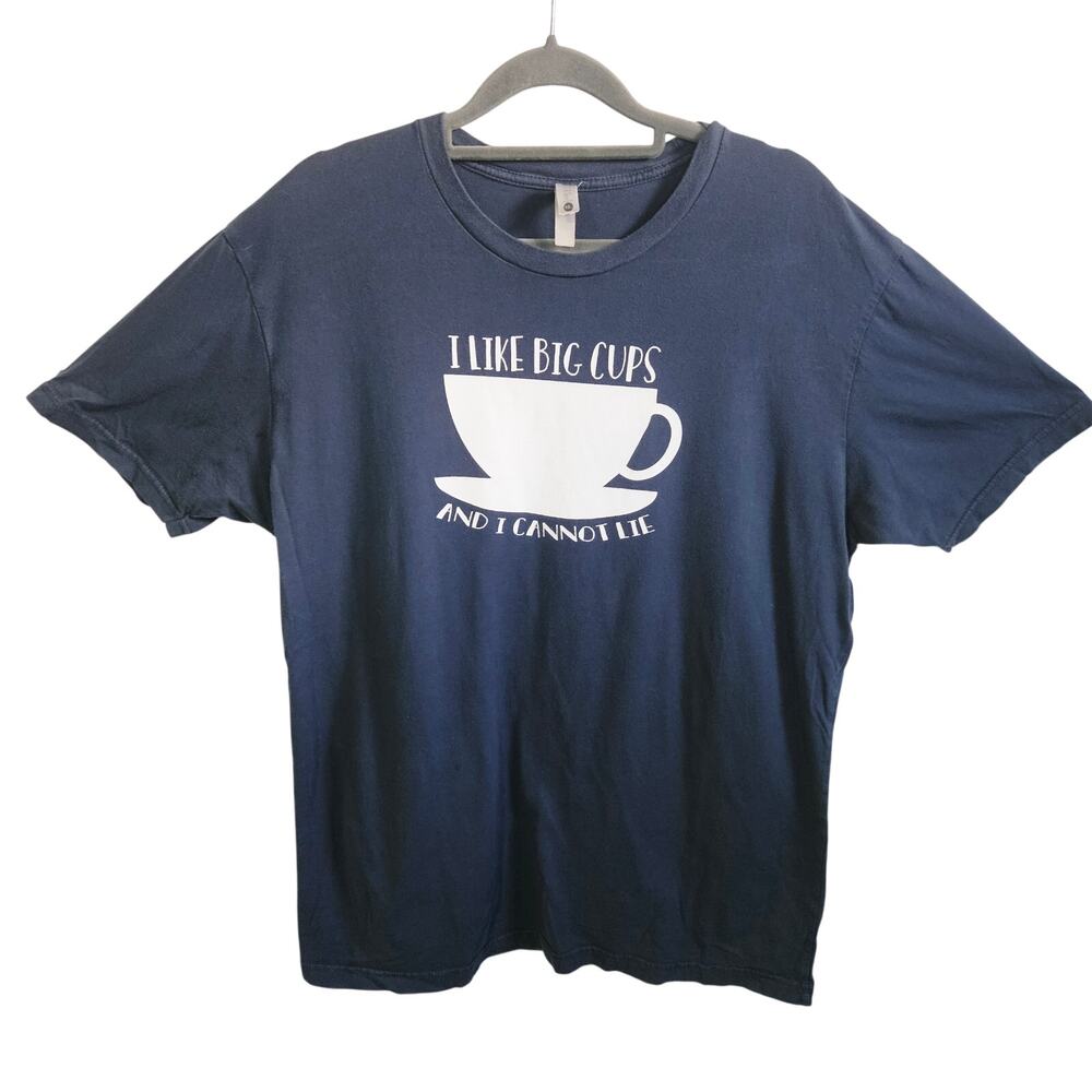 I Like Big Cups & I Cannot Lie Coffee Cup Graphic Tee Shirt Blue Tea Barista L
